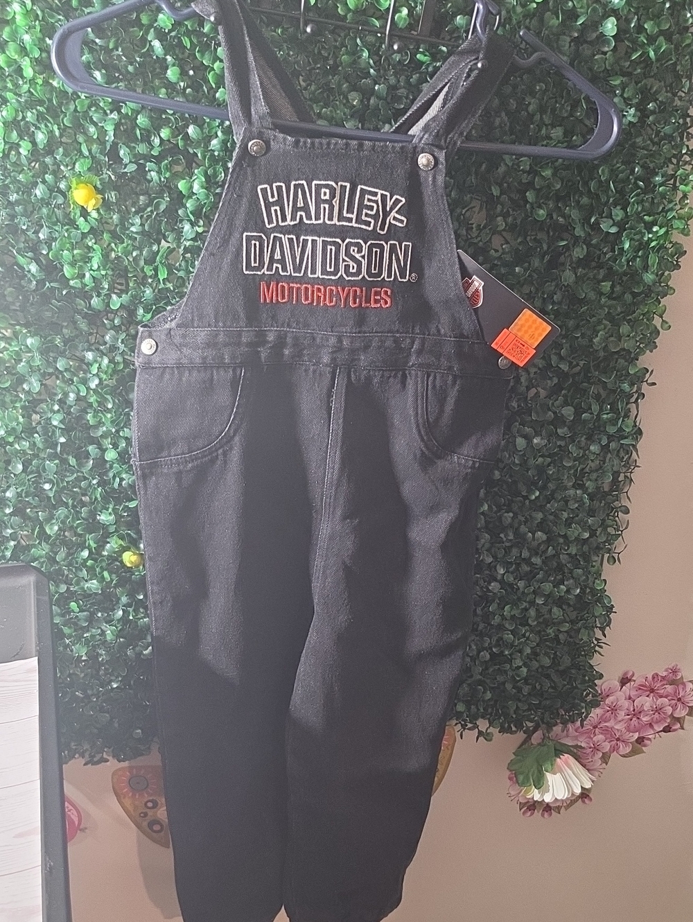 Toddlers Harley-Davidson Black Jeans Overalls with Logo